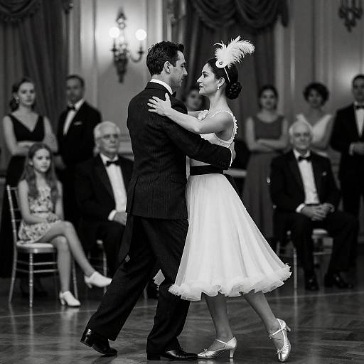 Elegant Couple Dancing in Vintage Ballroom
