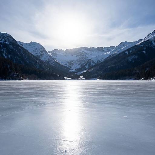 Frozen Lake with Snowy Mountains