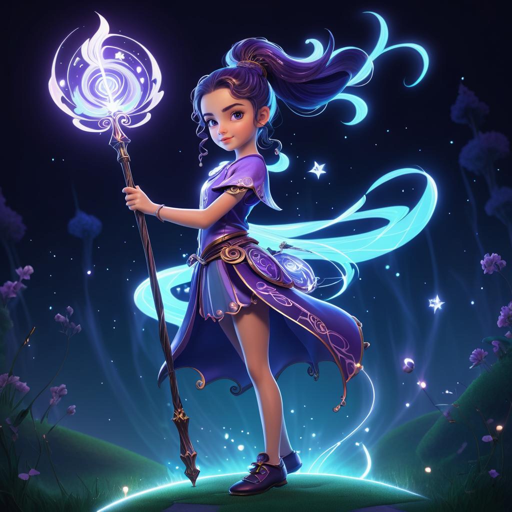 Enchanting Young Girl with Magical Staff