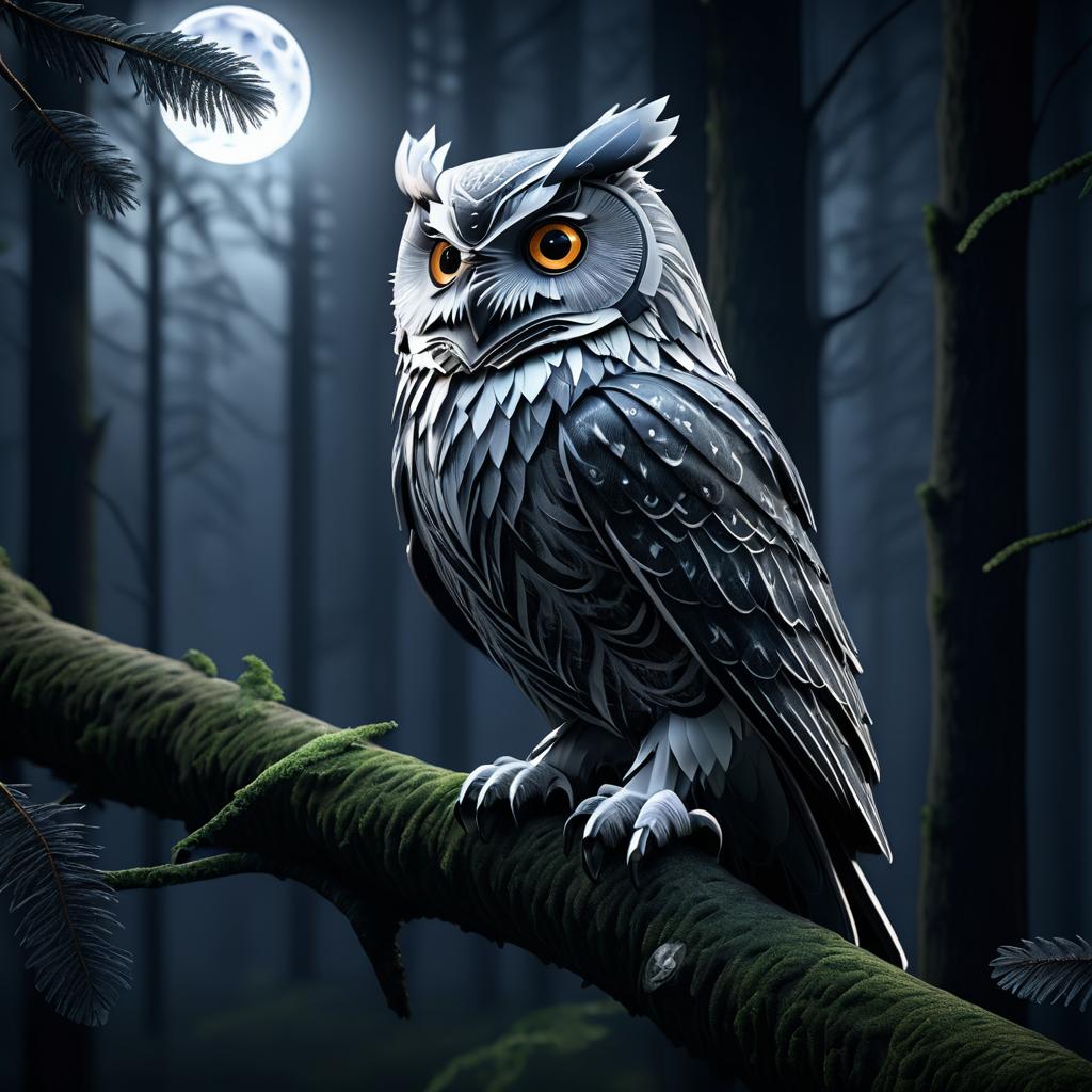 Mysterious Owl in Moonlit Forest Scene