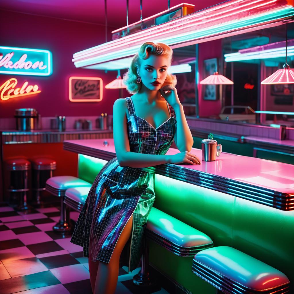 1950s Glamour Meets Neon Abduction Scene