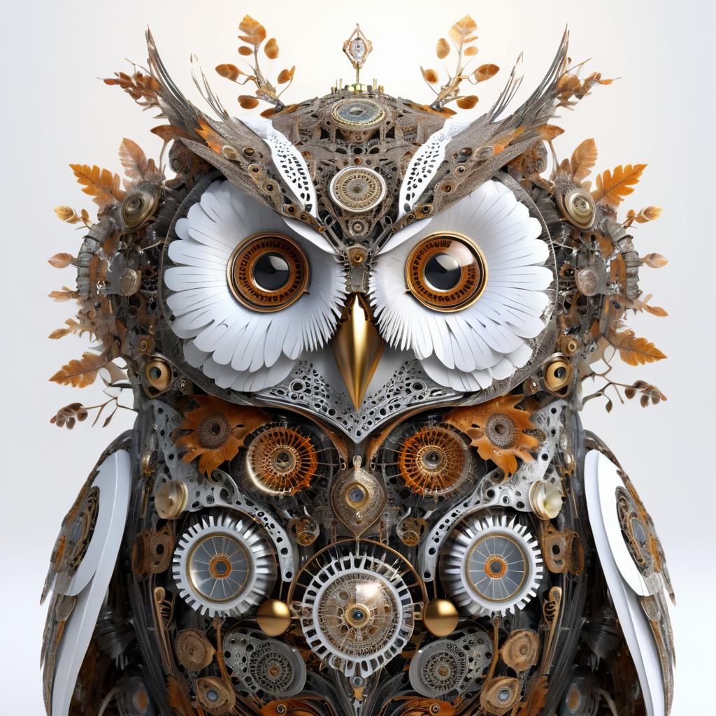 Surreal Cyborg Owl Portrait in 3D