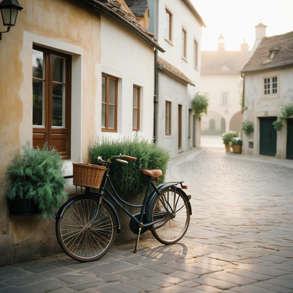 Cinematic Village Square with Vintage Bicycle