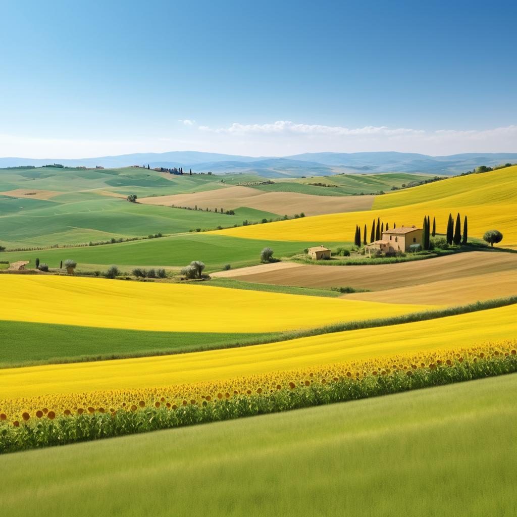 Vibrant Tuscan Landscape Under Clear Sky