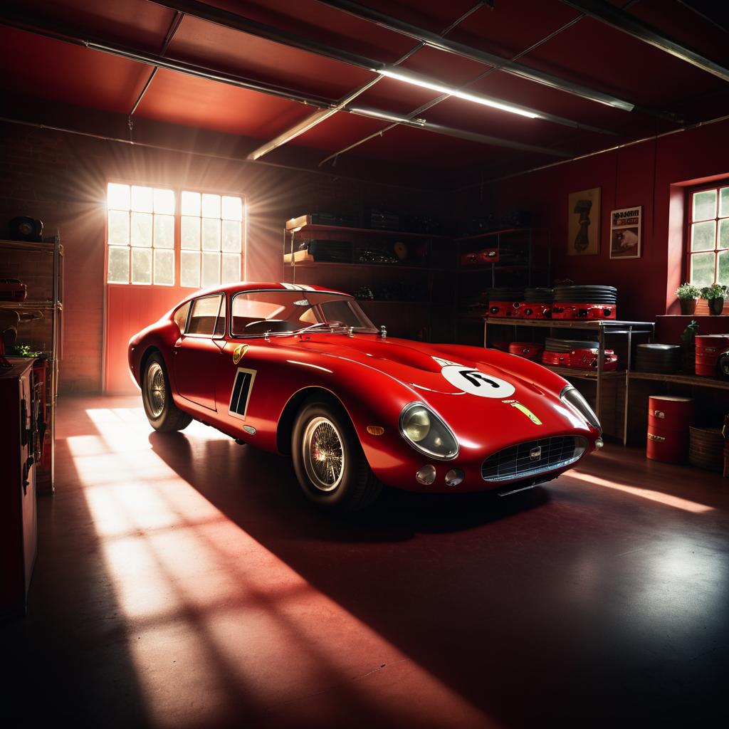 Cinematic Vintage Ferrari in Classic Garage