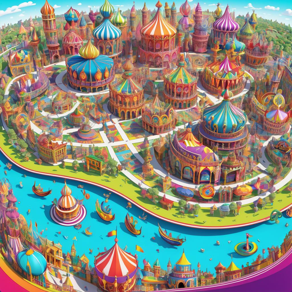 Whimsical Carnival World Hand-Drawn Map