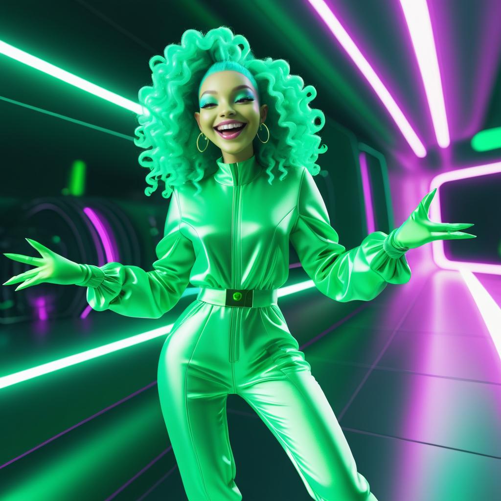 Quirky Green Alien in Futuristic Jumpsuit