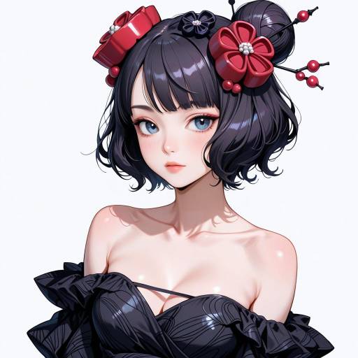 Elegant Girl in Black Dress Sketch