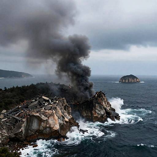 Cinematic Disaster Scene of Island Collision