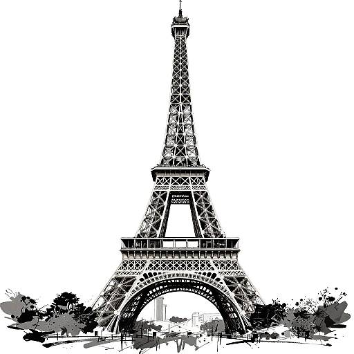 Abstract Black-and-White Eiffel Tower Sketch