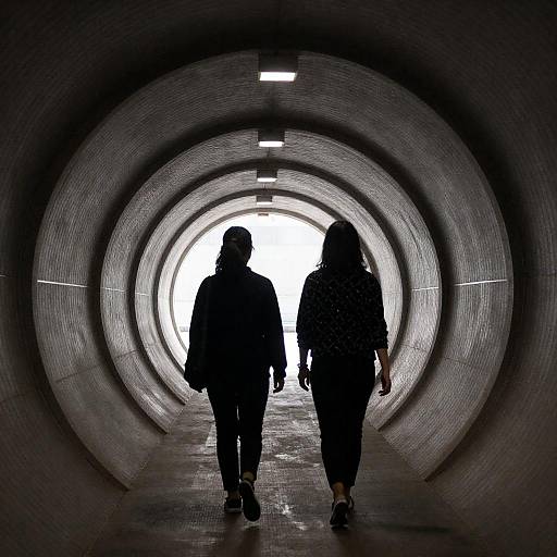Silhouetted Figures in an Industrial Tunnel