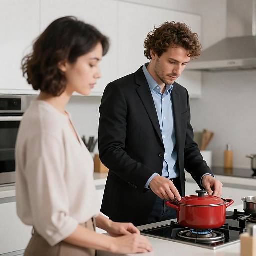 Cozy Kitchen Scene with Engaged Cooks
