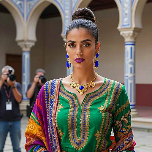 Elegant Woman in Ornate Courtyard