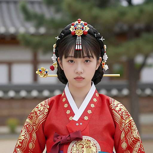 Elegant Portrait of Korean Hanbok Fashion
