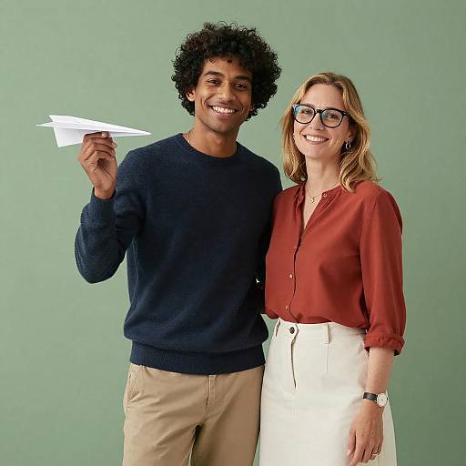 Couple Holding Paper Airplane Portrait
