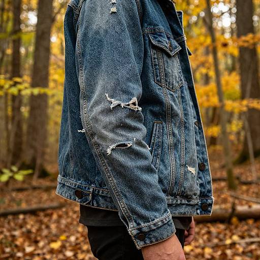 Rugged Denim Sleeves in Autumn Forest