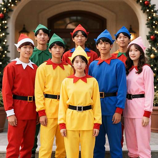 Festive Elf Costume Gathering in Lights