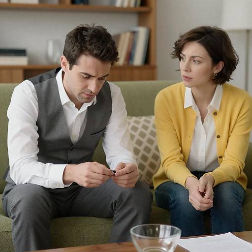 Cozy Moment on a Green Couch