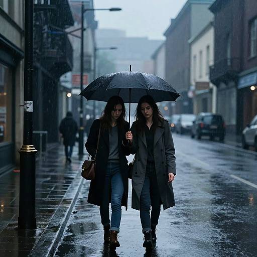 Melancholic Rain — Two Girls Under Umbrella
