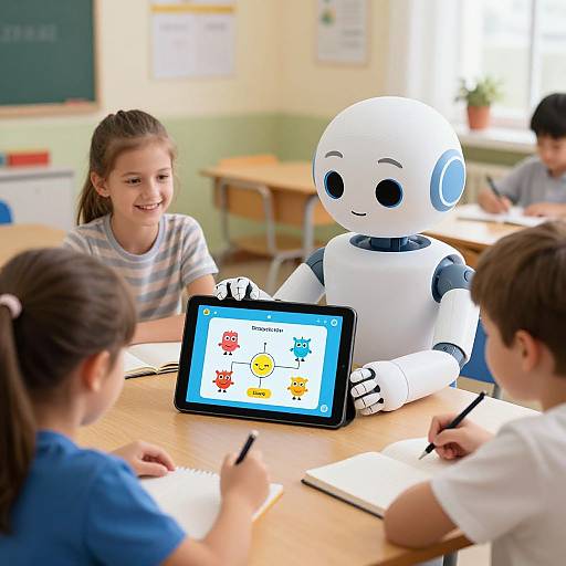 Colorful Classroom with AI Learning Assistant