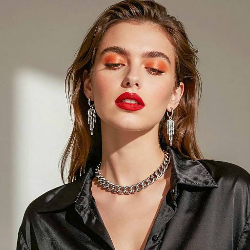 Woman with Bold Makeup and Silver Jewelry