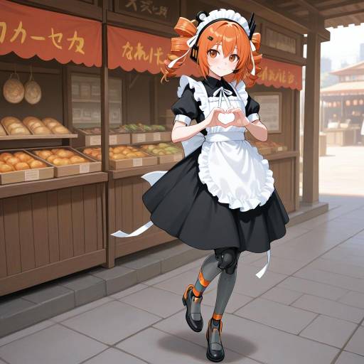 Android Maid in a Bustling Market Scene