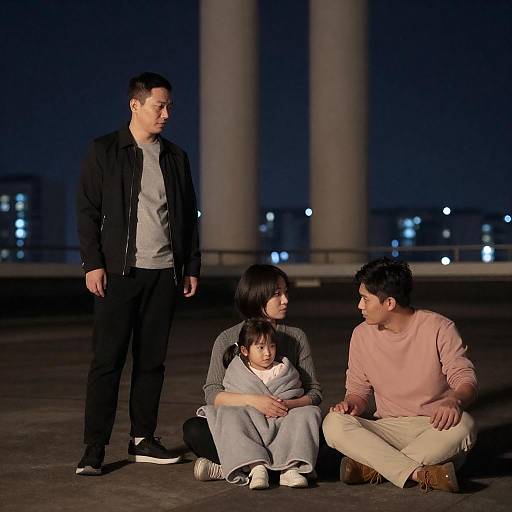 Family on Rooftop at Night