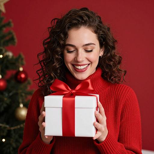 Joyful Woman with Festive Gift
