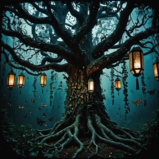 Ancient Fantasy Tree with Hanging Lanterns Ancient Fantasy Tree with Hanging Lanterns