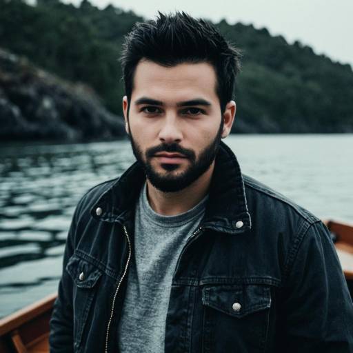 Man with Rugged Look on Boat by Lake