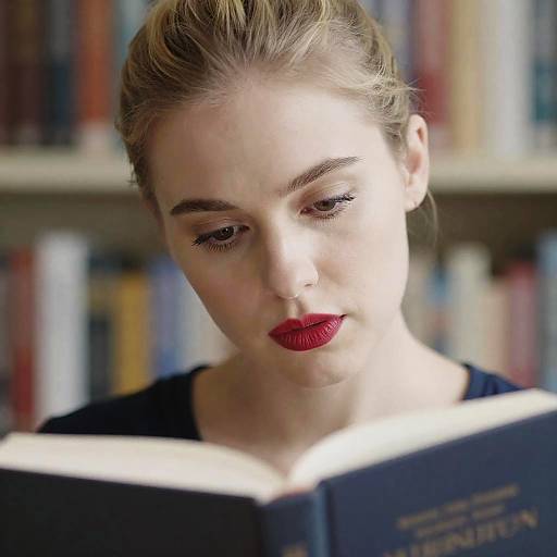 Focused Woman Reading a Book Close-Up