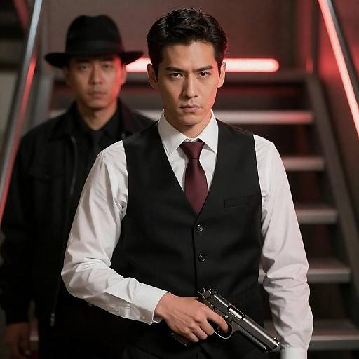 Neon Noir: Two Men, Tense Standoff