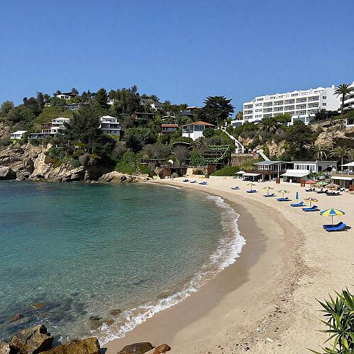 Serene Coastal Beach Panorama with Cliffs