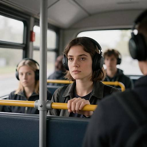 Urban Bus Scene with Listeners