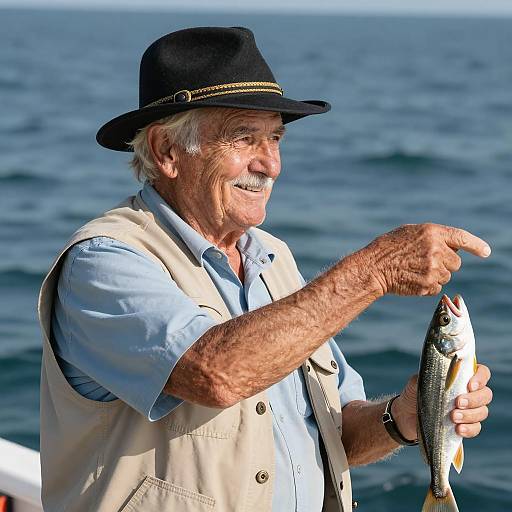 Smiling Fisherman by the Ocean