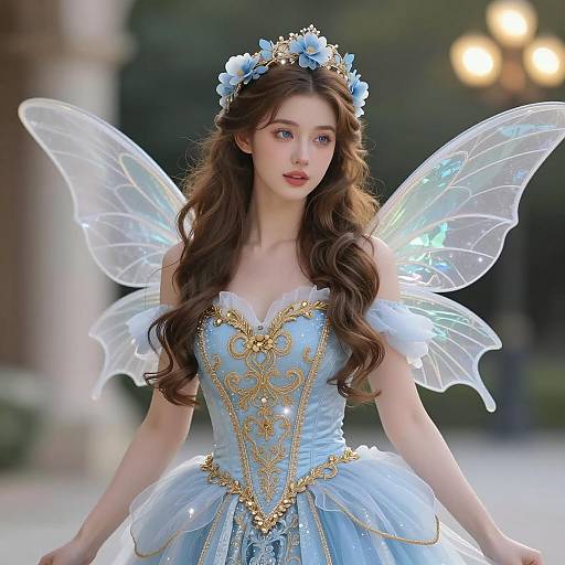 Young Woman in Blue Fairy Princess Dress