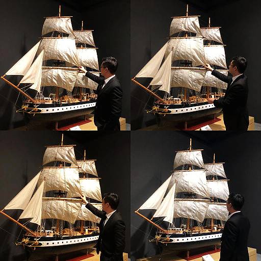 Man Interacting with Model Ships Collage