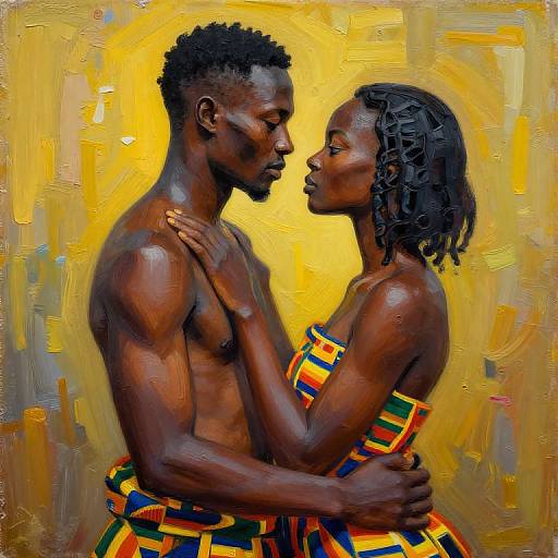 Portrait of Black Couple in Kente Cloth Oil Painting