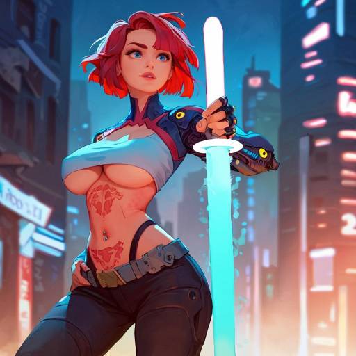 Cyberpunk Girl with Energy Sword