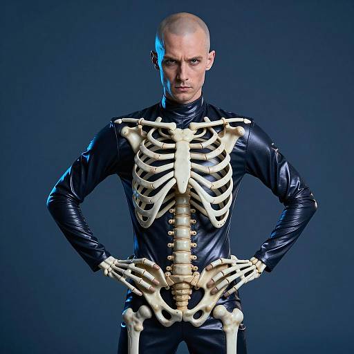 Bald Male in Dark Skeletal Costume