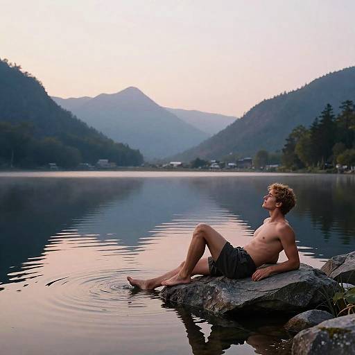 Justin Watson Shirtless by Mountain Lake