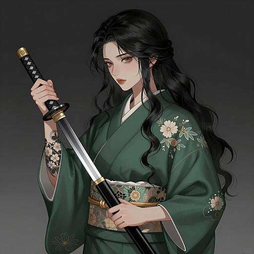 Elegant Warrior: Young Woman with Katana