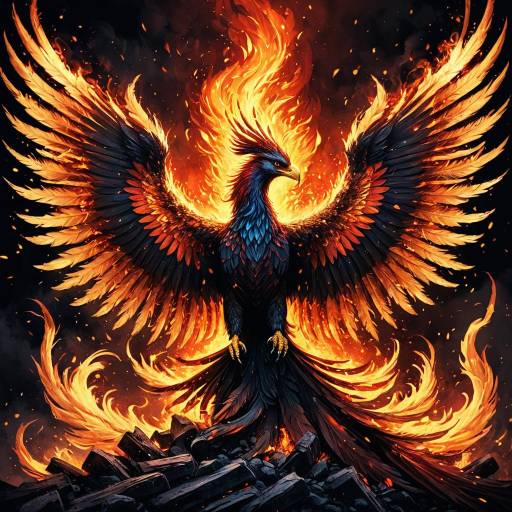 Fiery Phoenix Rising from Ashes