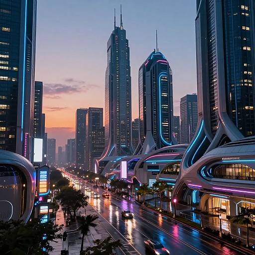Futuristic Neon Cityscape at Dusk