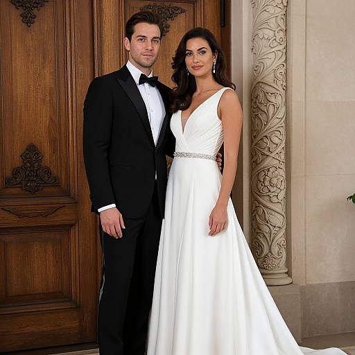 Elegantly Dressed Couple Posing Indoors