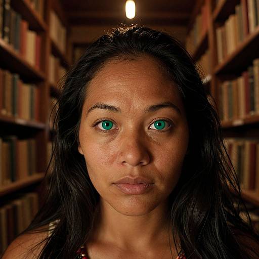 Melanesian Woman in Candlelit Library