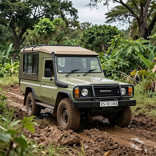 Safari Jeep Navigating Rugged Terrain
