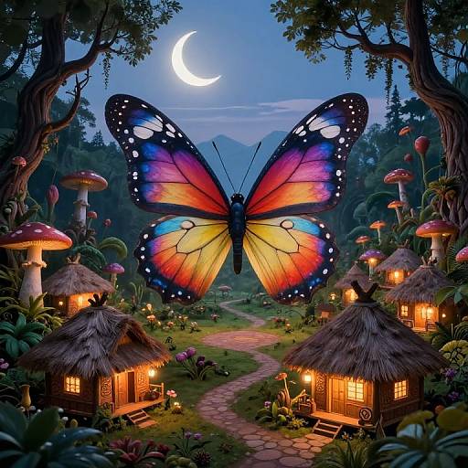 Surreal Butterfly Dance Over Mystical Village