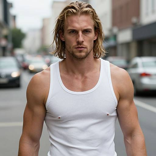 Intense Muscular Blond Urban Portrait