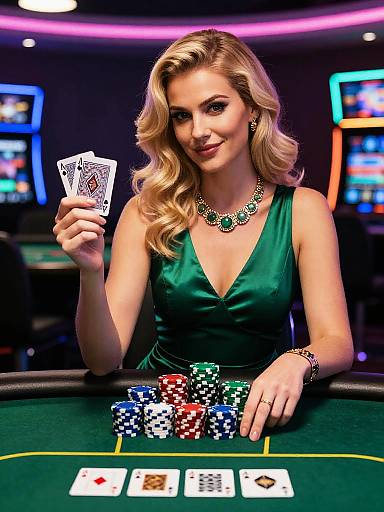Elegant Blonde Woman Playing Poker